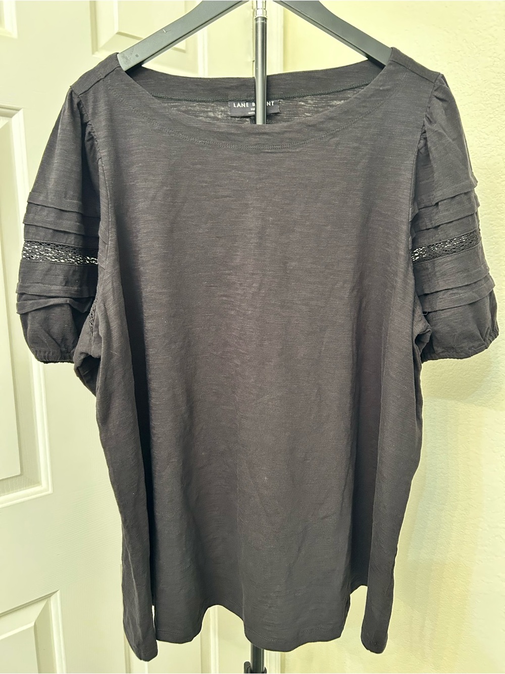 NWT Lane Bryant Charcoal Short Sleeve Top with Lace Trim